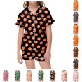 thumbnail image 1 of LIIPEE Girls Halloween Graphic Pajamas Short Sleeve Button Down Shirts And Shorts Pajama Sets Kids Holiday Sleepwear 1-14 Years, 1 of 6