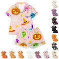 thumbnail image 1 of LIIPEE Girls Halloween Graphic Pajamas Short Sleeve Button Down Shirts And Shorts Pajama Sets Kids Holiday Sleepwear 1-14 Years, 1 of 5