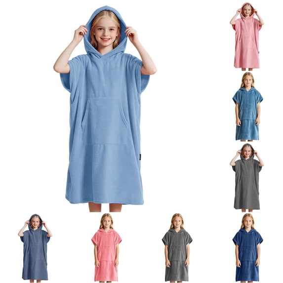 LIIPEE Girls Hooded Bathrobes Solid Color Cozy Warm Sleepwear Robes Kids Fall Winter Homewear 8-14 Years