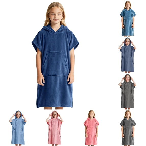 LIIPEE Girls Hooded Bathrobes Solid Color Cozy Warm Sleepwear Robes Kids Fall Winter Homewear 8-14 Years