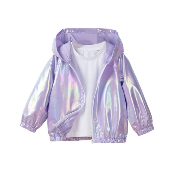 LIIPEE Girls Jacket Long Sleeve Hooded Zip Up Sunscreen Windproof Coat Raincoat Toddler Elegant Indoor Outdoor Wear Baby Jackets,Purple,2-3 Years