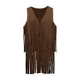 thumbnail image 1 of LIIPEE Girls Jacket Solid Color Sleeveless V Neck Cowboy Cow Girl Open Front Fringe Vest Party Dress Up Tassel Tops Girl Comfort Stage Performance Party Coat,Brown,9-10 Years, 1 of 8
