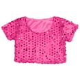 thumbnail image 1 of LIIPEE Girls Kids Round Neck Short Sleeve Sequin Crop Top Solid Color Sparkly Slim Fit Tee For Toddlers Dance Birthday Parties Hot Pink -, 1 of 4