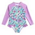 thumbnail image 1 of LIIPEE Girls One-Piece Swimsuits Casual Summer Long Sleeve Fashion Graphic Printed Crew Neck Ruffle Swimwear Kids Regular Fit Zipper Bathing Suit Pool Comfortable Cute Beachwear,Purple,7-8 Years, 1 of 8