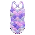 thumbnail image 1 of LIIPEE Girls One-Piece Swimsuits Casual Summer Stretch Crisscross Backless Fashion Sea Shell Graphic Printed Swimwear Kids Children Pool Party Swimming Comfortable Cute Beachwear,13-14 Years, 1 of 3