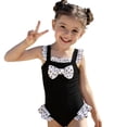 thumbnail image 1 of LIIPEE Girls One-Piece Swimsuits Kids Casual Summer Black And White Dots Print Bowknot Decoration Ruffle Triangle Swimwear Cute Fashion Pool Beachwear,6-7 Years, 1 of 7