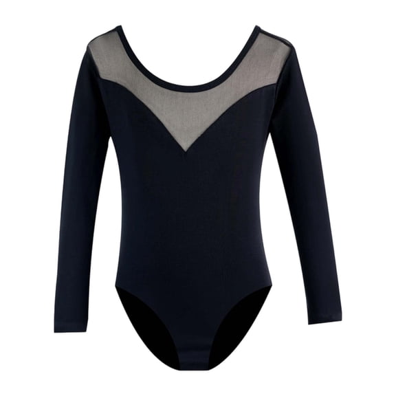 LIIPEE Girls Onesie Spring Summer Classic Long Sleeve Solid Color Round Neck Ballet Gym Leotard Bodysuit Boys Versatile Ballet Jazz Practice Sessions One-Pieces,Black,11-12 Years