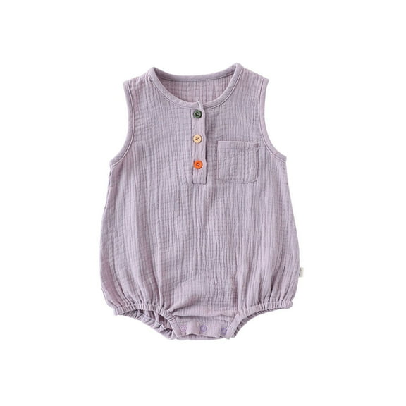 LIIPEE Girls Onesie Summer Breathable Sleeveless Solid Color Round Colorful Button Pocket Tank Bodysuit Toddler Trendy Daily One-Pieces,Purple,6-12 Months