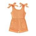 thumbnail image 1 of LIIPEE Girls Onesie Summer Casual Sleeveless Solid Color Elastic Waist Bowknot Strappy Tank Romper With Pockets Leisure Photoshoot One-Pieces,Orange,3-4 Years, 1 of 2