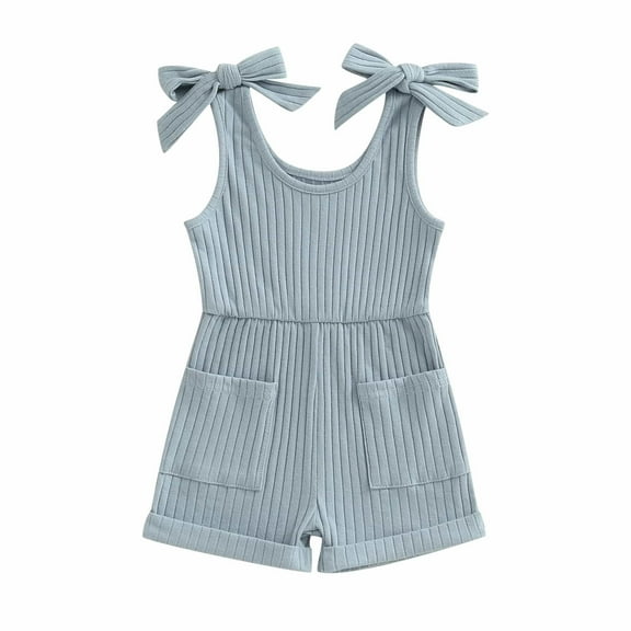 LIIPEE Girls Onesie Summer Casual Sleeveless Solid Color Elastic Waist Bowknot Strappy Tank Romper With Pockets Trendy Photoshoot One-Pieces,Navy,12-18 Months