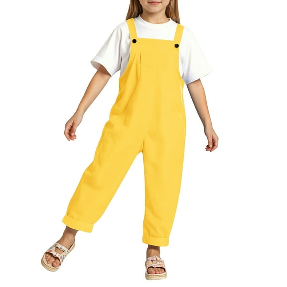 LIIPEE Girls Onesie Summer Casual Solid Color Adjustable Suspenders Jumpsuit With Pocket Newborn Lovely Party One-Pieces,Yellow,3-4 Years