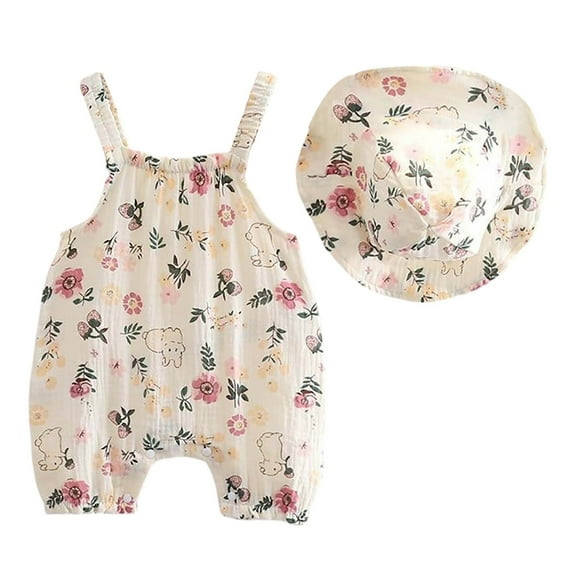 LIIPEE Girls Onesie Summer Cute Sleeveless Flower Printed Strappy Ruffled Romper Classic Photoshoot One-Pieces,White,3-6 Months