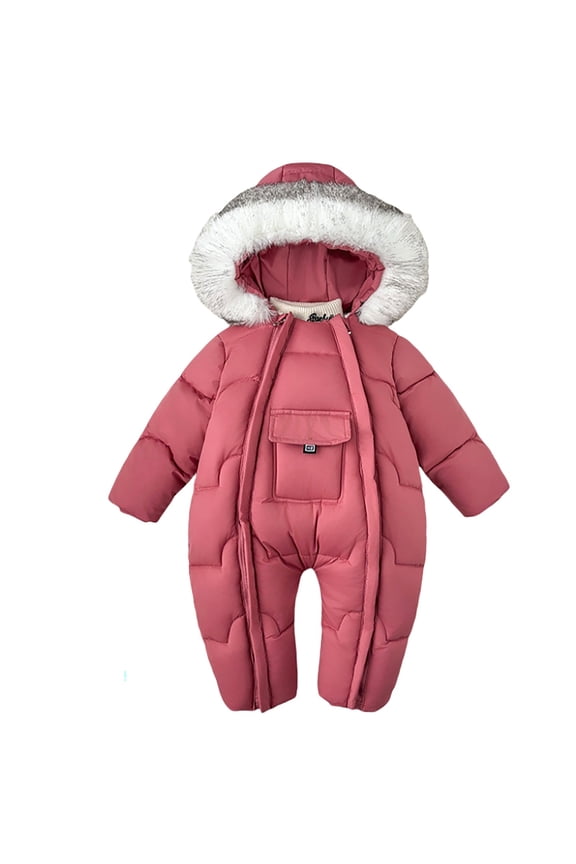 Girls Onesie Winter Warm Long Sleeve Hooded Zip Up Down Padded Snowsuit Jumpsuit With Pocket Child Elegant Holiday Party Vacation One-Pieces,Watermelon Red,3-4 Years