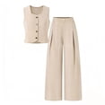 thumbnail image 1 of LIIPEE Girls Outfit Sets Casual Summer Fashion Solid Color Sleeveless Square Neck Button Down Vest Wide Leg Pants 2 Piece Set Kids Children Comfortable Breathable Cute Clothing,Khaki,9-10 Years, 1 of 10