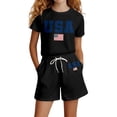 thumbnail image 1 of LIIPEE Girls Outfit Sets Casual US National Flag Patriotic Printed Short Sleeve Crew Neck Tops Elastic Waist Shorts 2 Piece Set Kids Holiday Celebration Comfortable Cute Clothing,Black,9-10 Years, 1 of 4