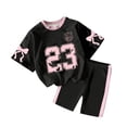 thumbnail image 1 of LIIPEE Girls Outfit Sets Summer Casual Cute Number Graphic Printed Short Sleeve Crew Neck Tee Tops Color Block Shorts 2 Piece Set Kids Children Comfortable Breathable Fashion Outfits,9-10 Years, 1 of 6