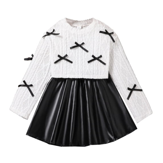 LIIPEE Girls Outfits Casual Kids Solid Color Long Sleeve Crew Neck Tee Tops And Skirt Two Piece Set Teen Spring Comfortable Breathable Soft Cute Daily Clothes,White,11-12 Years