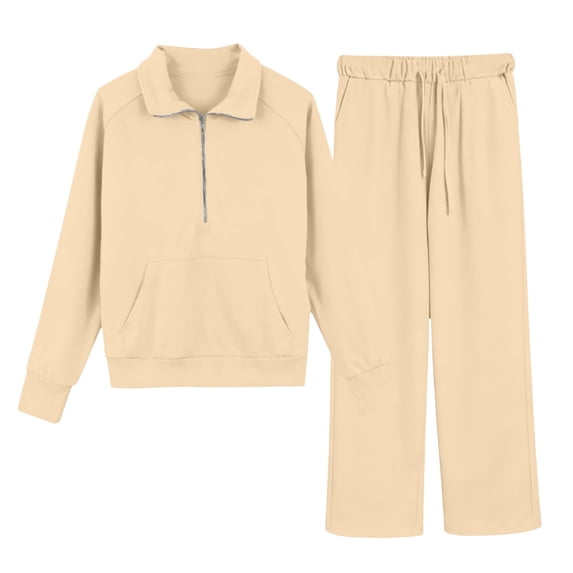 LIIPEE Girls Outfits Casual Solid Color Zip Up Lapel Long Sleeve Tops High Waist Wide Leg Joggers Two Piece Set Kids Comfortable Breathable Soft Cute Daily Clothes,White,5-6 Years
