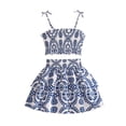 thumbnail image 1 of LIIPEE Girls Outfits Kids Casual Summer Fashion Floral Printed Spaghetti Strap Tank Tops Ruffle Hem Skirt Two Piece Set Comfortable Breathable Soft Cute Daily Clothing,Blue,11-12 Years, 1 of 9