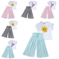 thumbnail image 1 of LIIPEE Girls Outfits Kids Summer Sunflower Printed Ruffle Sleeve Crew Neck T Shirt Ruched Loose Casual Pants 2 Piece Set Children Comfortable Breathable Soft Cute Daily Clothes,Mint Green,10-12 Years, 1 of 6