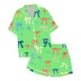 thumbnail image 1 of LIIPEE Girls Outfits Spring Summer Cute Cartoon Bowknot Printed Turndown Collar Button Short Sleeve Tshirts Shorts Pajamas Set Kids Trendy Nightwear Outfit,Green,8-9 Years, 1 of 4