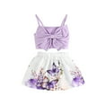 thumbnail image 1 of LIIPEE Girls Outfits Summer Fashion Cute Solid Color Sleeveless Strappy Bowknot Vest Cartoon Butterfly Printed Skirt 2 Piece Set Kids Breathable Vacations Party Outfit,Purple,12-18 Months, 1 of 8