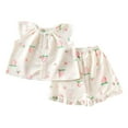 thumbnail image 1 of LIIPEE Girls Pajamas Outfits Summer Cute Ruffled Cartoon Printed Fly Sleeve Round Neck Button Tops Shorts 2 Piece Set Kids Classic Sleepwear Outfit,Pink,24-36 Months, 1 of 3