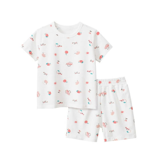 LIIPEE Girls Pajamas Summer Casual Comfort Short Sleeve Cartoon Printed Round Neck Tshirt Shorts 2 Piece Set Sleepwear Boys Versatile Daily Homewear,Watermelon Red,5-6 Years