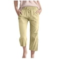 thumbnail image 1 of LIIPEE Girls Pants Solid Color Elastic High Waisted Drawstring Straight Wide Leg Capri Trousers With Pockets Toddler Comfortable Birthday Wedding Weekend Pants,Beige,4-5 Years, 1 of 5