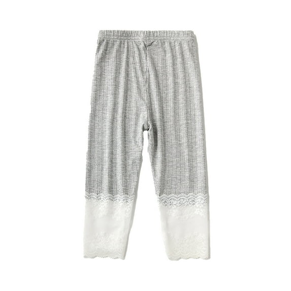 LIIPEE Girls Pants Solid Color Lace Trim Stretch Elastic Waist Slim Fit Leggings Child Stylish Indoor Outdoor Wear Baby Pants,Grey,5-6 Years