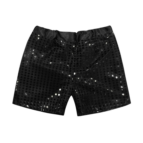LIIPEE Girls Performance Shorts Sparkly Sequins Elastic Waist Birthday Party Shorts Street Dance Stage Shorts Girls Breathable Sweat Bottom,Black,3-4 Years