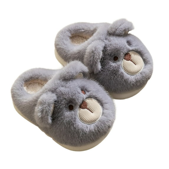 LIIPEE Girls Plush Slippers Cartoon Animal Warm Closed Toe Non- Soft Sole On Fuzzy Shoes Stylish Pajamas Party House Slipper,Grey,12-18 Months