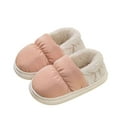 thumbnail image 1 of LIIPEE Girls Plush Slippers Color Block Warm Closed Toe Non- Soft Sole On Fuzzy Shoes Stylish Pajamas Party House Slipper,Orange,2-2.5 Years, 1 of 4