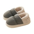 thumbnail image 1 of LIIPEE Girls Plush Slippers Color Block Warm Closed Toe Non- Soft Sole On Fuzzy Shoes Sweet Pajamas Party House Slipper,Grey,2-2.5 Years, 1 of 4