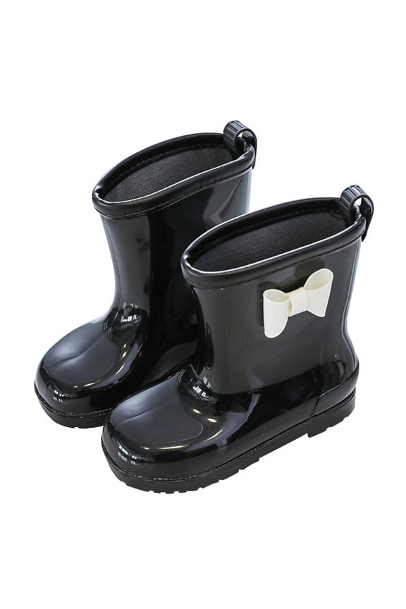 Girls Rain Boots Closed Toe Non- Easy-On Lightweight Bowknot Waterproof Shoes Kids Cute Casual Daily Party Photoshoot Boots,Black,5-6 Years