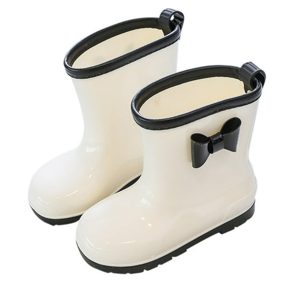 LIIPEE Girls Rain Boots Closed Toe Non- Easy-On Lightweight Bowknot Waterproof Shoes Kids Stylish Birthday Wedding Weekend Boots,White,11-12 Years