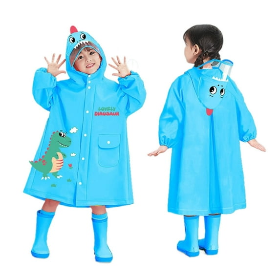 LIIPEE Girls Rain Wear Summer Lightweight Cute Cartoon Printed Long Sleeve Button Hooded Raincoat Baby Classic Beach Rain Ponchos,Blue,5-6 Years