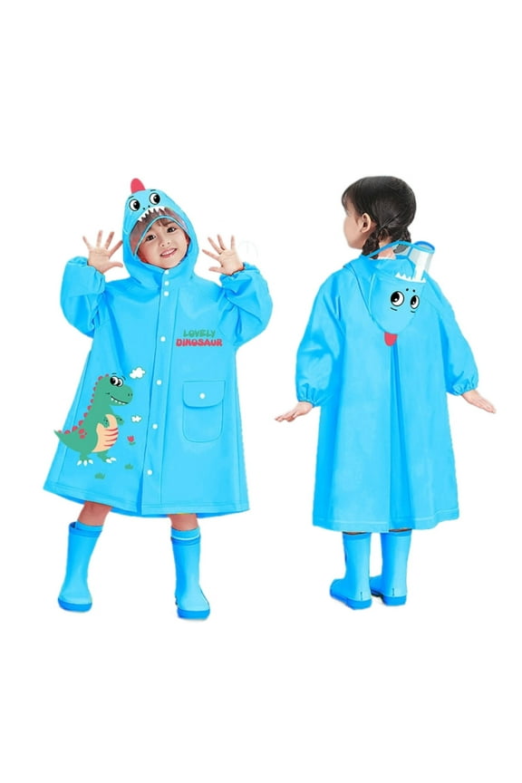 Girls Rain Wear Summer Lightweight Cute Cartoon Printed Long Sleeve Button Hooded Raincoat Versatile Daily Rain Ponchos,Blue,9-10 Years