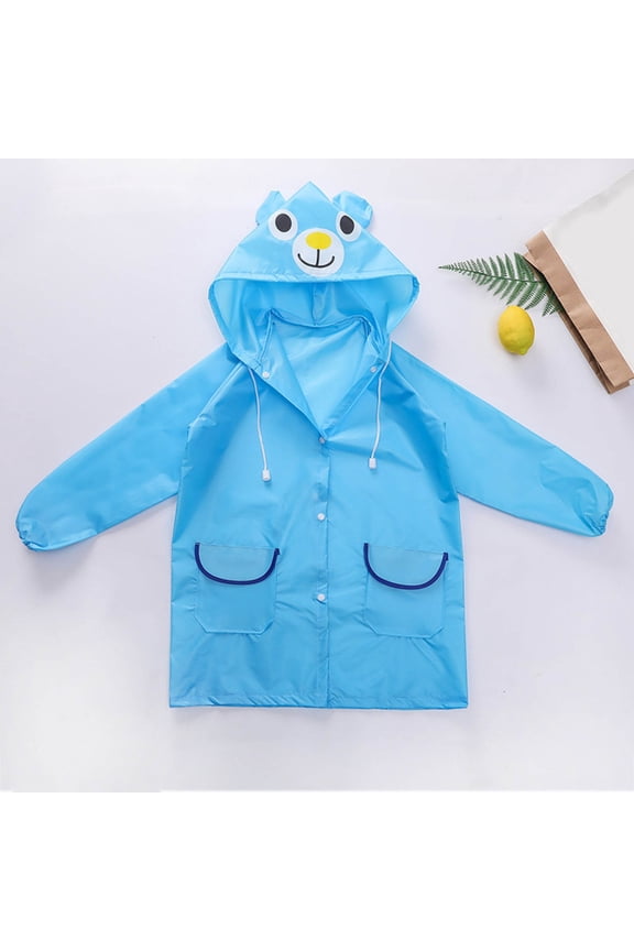 Girls Raincoat Casual Cute Cartoon Animal Printed Long Sleeve Hooded Thickened Buttons Raincoat With Pockets Kids Outdoor School Waterproof Comfortable Breathable Daily Rainwear,3-8 Years