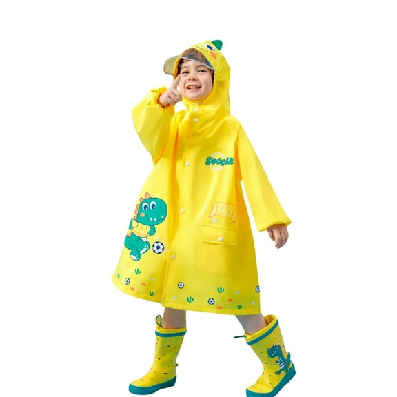 LIIPEE Girls Rainwear Cartoon Animal Printed Long Sleeve Hooded Button Down Raincoat With Pockets Child Leisure Casual Outings Rain Jackets,Yellow,8-10 Years