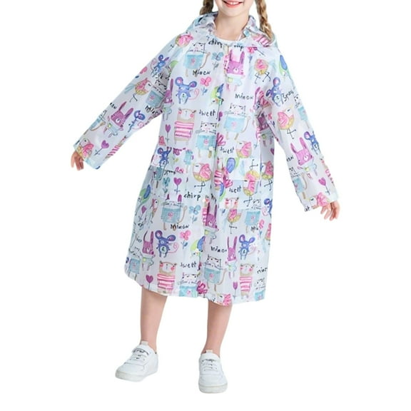 LIIPEE Girls Rainwear Cartoon Flower Animal Printed Long Sleeve Hooded Button Down Raincoat With Pockets Girl Trendy School Rain Jackets,Light Pink,7-10 Years