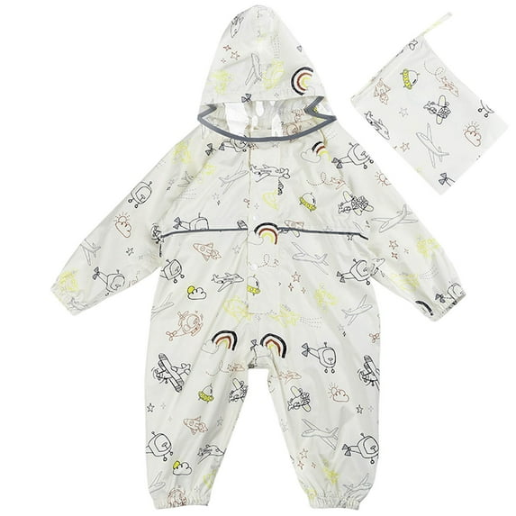 LIIPEE Girls Rainwear Casual Cartoon Graphic Printed Long Sleeve Hooded Raincoat Lightweight Comfortable Jumpsuit Waterproof Breathable Soft Cute Daily Rainwear,Light Gray,6-7 Years