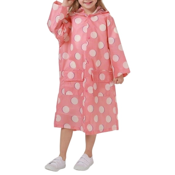 LIIPEE Girls Rainwear Casual Graphic Printed Long Sleeve Hooded Pockets Raincoat Kids Lightweight Daily School Ponchos Outdoor Breathable Soft Waterproof Comfortable Cute Rainwear,Pink,7-10 Years