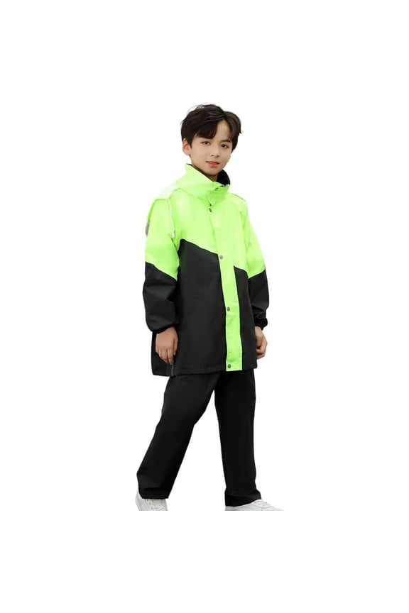 Girls Rainwear Casual Kids Splicing Color Long Sleeve Raincoat Lightweight Reusable Waterproof Comfortable Ponchos School Soft Breathable Cute Daily Rainwear,Green,13-15 Years