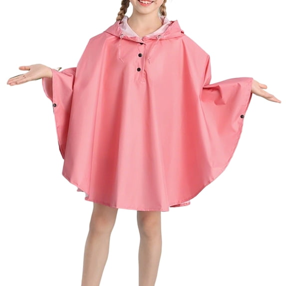 LIIPEE Girls Rainwear Casual Solid Color Long Sleeve Hooded Raincoat Kids Lightweight Comfortable Outdoor Ponchos School Daily Toddler Waterproof Breathable Soft Cute Rainwear,Pink,6-8 Years