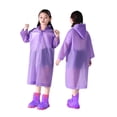 thumbnail image 1 of LIIPEE Girls Rainwear Casual Solid Color Long Sleeve Hooded Raincoats Kids Cute Fashion Waterproof Comfortable Packable Ponchos All Seasons Breathable Soft Daily Rainwear,Purple,One Size, 1 of 3