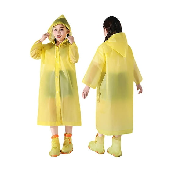 LIIPEE Girls Rainwear Casual Solid Color Long Sleeve Hooded Raincoats Kids Cute Fashion Waterproof Comfortable Packable Ponchos All Seasons Breathable Soft Daily Rainwear,Yellow,One Size
