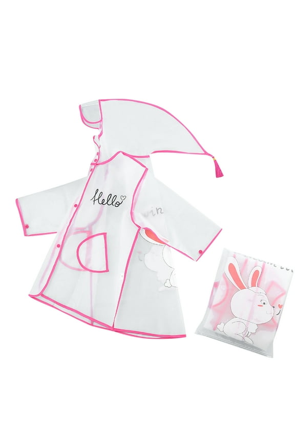 Girls Rainwear Children Cartoon Cute Graphic Printed Transparent Raincoat Fashion Hooded Pockets Poncho Waterproof Comfortable Breathable Daily Rainwear,Pink,3-4 Years