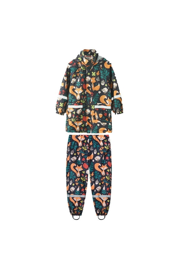 Girls Rainwear Children Cartoon Graphic Printed Hooded Raincoat Kids Windproof Long Sleeve Hoodie And Pants Waterproof Comfortable Breathable Soft Cute Daily Rainwear,Black,2-3 Years