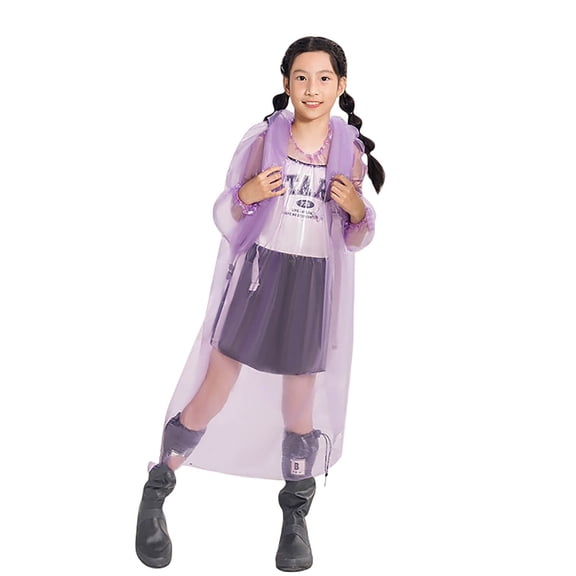 LIIPEE Girls Rainwear Solid Color Long Sleeve Hooded Raincoat Child Leisure Casual Outings Rain Jackets,Light Purple,One Size